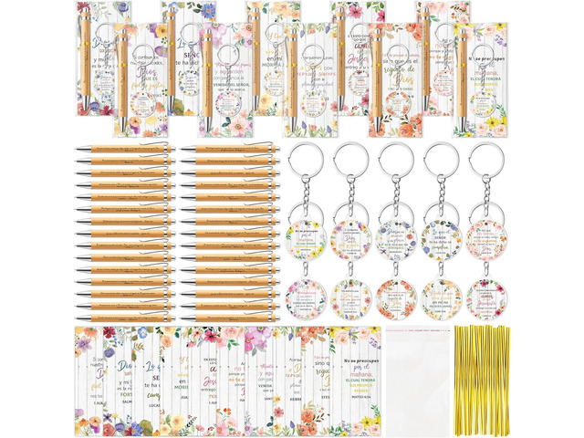 ANGOLIO 230 Spanish Christian Floral Religious Gifts Bulk, Easter Gift Regalos Bookmarks Cristianos En Español Bible Verse Bamboo Pen Keychain...