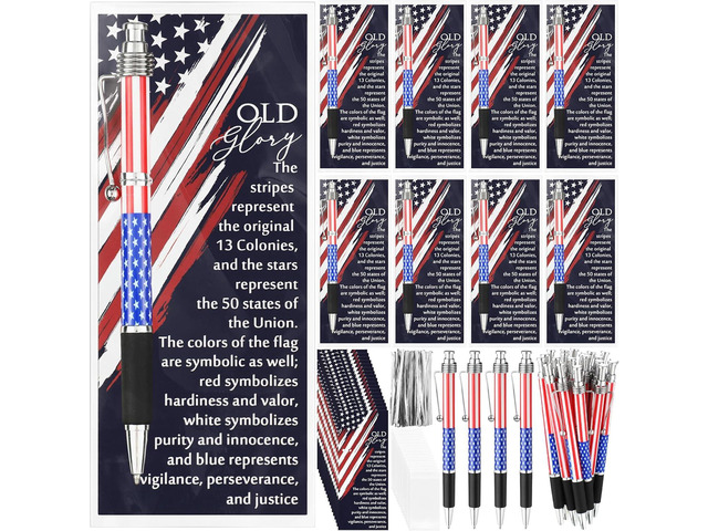 Motiskyy 24 Sets Patriotic Memorial Day Gifts American Flag Ballpoint Pens Bulk 4th of July Pen with Bookmarks 250th Anniversary Party Favors for...