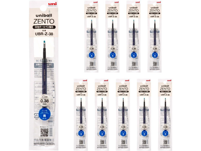 uniball ZENTO Water-Based Ink Refill UBR-Z-38, 0.38mm Extra Fine Point, Blue, Compatible with uniball ZENTO Pens, UBRZ38.33, Pack of 10