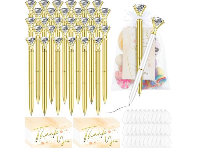 Yeaqee 91 Pcs Bridal Shower Pens Diamond Set 31 Wedding Crystal Pens 30 Organza Bags 30 Cards Bridesmaid Bling Metal Ballpoint Pen for Wedding...