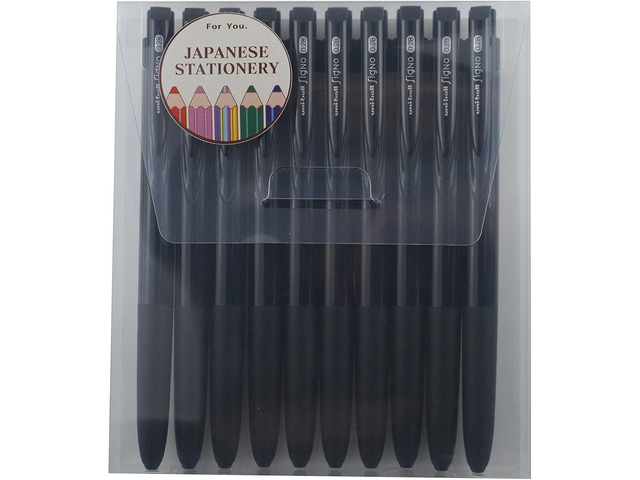 Uni-ball RT1, Retractable Gel Ink Pen,0.28mm, Black Ink,10 Pcs with MIYABI Stationery Store Original Pen Case Set(UMN-155-28x10)