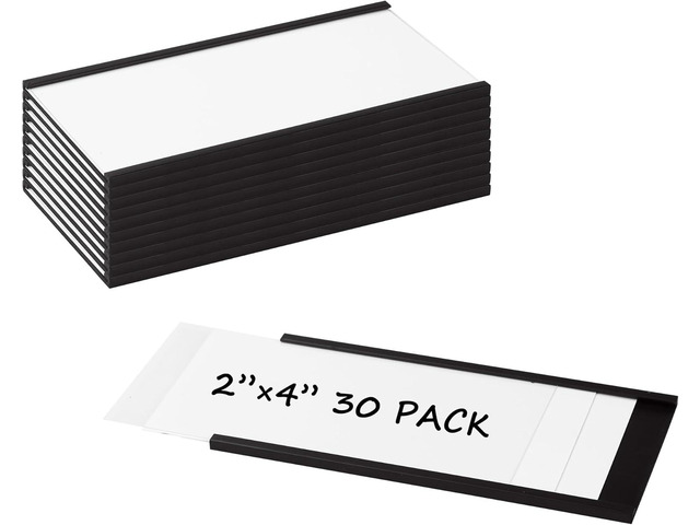 Realth C Channel Magnetic Label Holders 30 Pack 2'' x 4'' with Paper Inserts and Clear Plastic Protectors, Magnetic Data Card Holders File Cabinet...