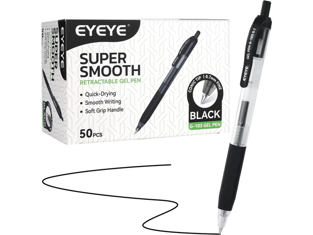 EYEYE G-103 Retractable Gel Pens Black 0.7mm, 50 Pack Medium Point Gel Ink Pens Quick Drying, 0.7 mm Fine Piont Ballpoint Pen Smooth Writing for...