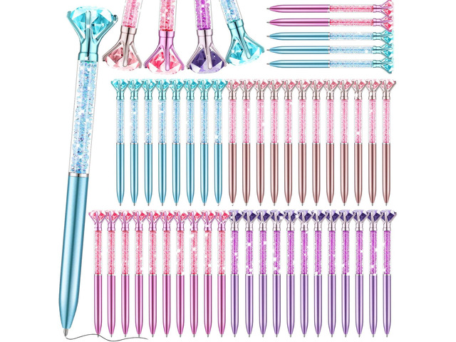 Leinuosen 48 Pcs Big Crystal Diamond Pens Bulk Bling Black Ink Rhinestones Ballpoint Pen Bridal Shower Decor for College Office Supplies Wedding...