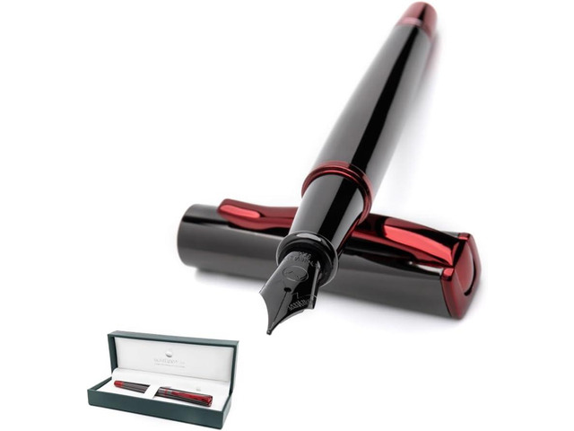 Monteverde USA Impressa Fountain Pen Gun Metal with Red Trim - Broad Point - JoWo German Nib