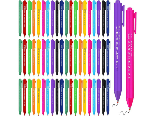 Cholemy 50 Pcs Bible Verse Pens Christian Gifts Bulk, Christian Pens for Women Inspirational Quotes Writing Tool Retractable Black Ink Religious...