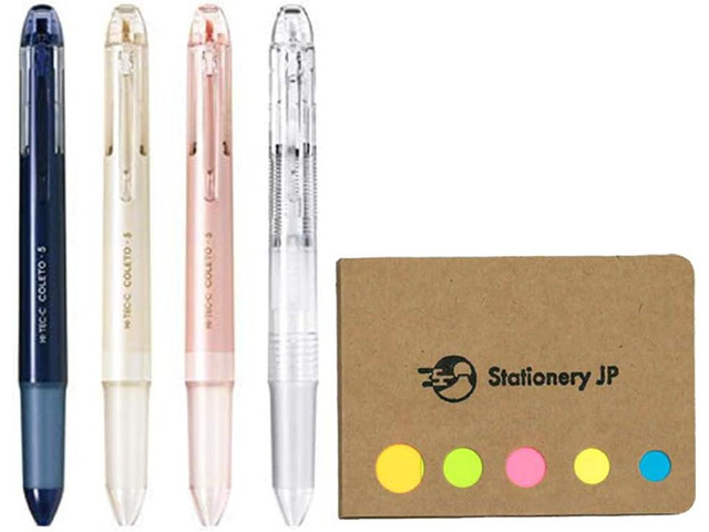 Pilot Hi-tec-c Coleto 5 Color Multi Pen Body Component, Basic & Pearl Pattern, Rubber grip, 4-pack, Sticky Notes Value Set, Pen Body Only (No...