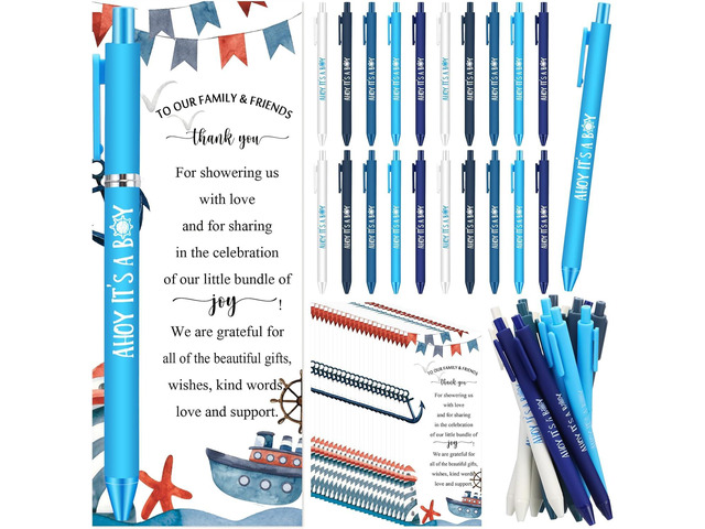 Engrowtic 50 Set Baby Shower Gifts Pens for Guests Bulk Baby Shower Party Favors Retractable Ballpoint Pens with Thank You Cards Gender Reveal...