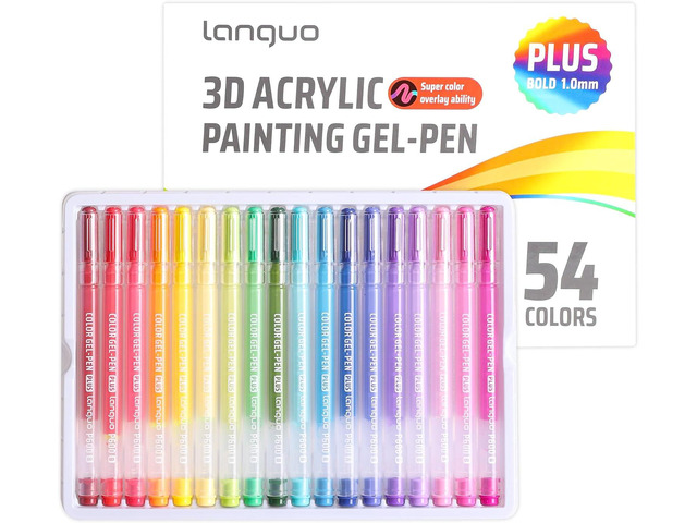 languo Acrylic Gel Pens for Coloring, 54 Colors Set 3D Acrylic Paint Pens with 1mm Bullet Tip for Adult Coloring, Gel Pens for Black Paper, Rock,...