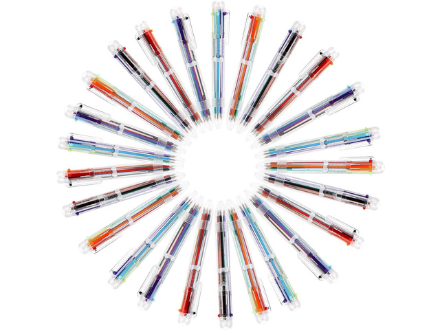 50Pcs 6-in-1 Retractable Ballpoint Pens for Office School Supplies Students Children (0.5mm)