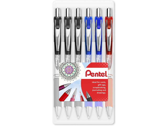 Pentel EnerGel XM BL77 - Retractable Liquid Gel Ink Pen - 0.7mm - 54% Recycled - Clam Pack Gift Set of 6 (Assorted)