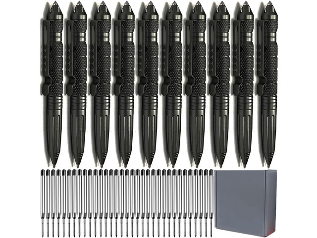 Origin-Joy 10 Pack Tungsten Steel Military Tactical Pen Set, Multifunctional EDC Self Defense Pen With 40 Ballpoint Refills (Individually Wrapped...