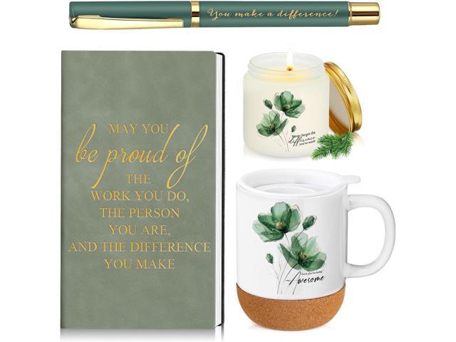 Sayglossy 4 Pcs Thank You Gifts Set for Women Teacher Nurse Employee Appreciation Notebook Green Flowers Inspirational Coffee Mug Scented Candle...