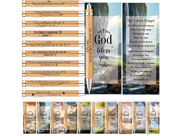 50 Set Bible Verse Bamboo Pens with Prayer Bookmarks Cards Christian Gifts Bulk Religious Church Black Ink Ballpoint Pens Inspirational Scripture...