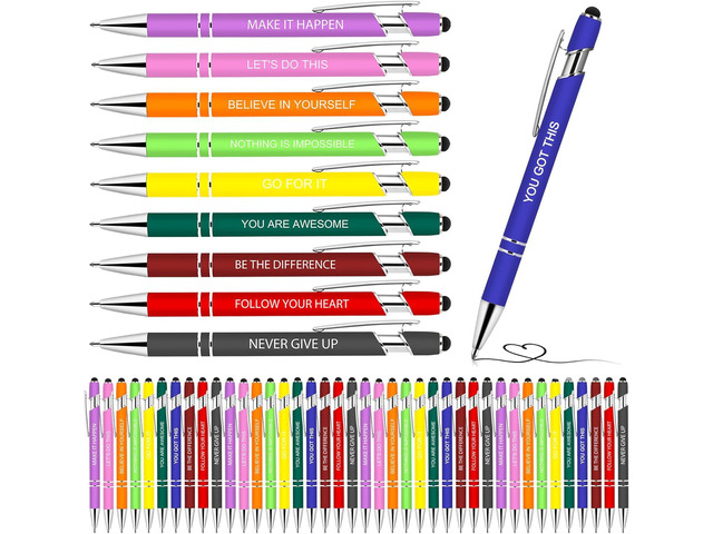 50 Pcs Inspirational Pens - Motivational Ballpoint Pens Bulk with quotes Stylus Tip Gifts for School Coworkers Office Supplies Black Ink