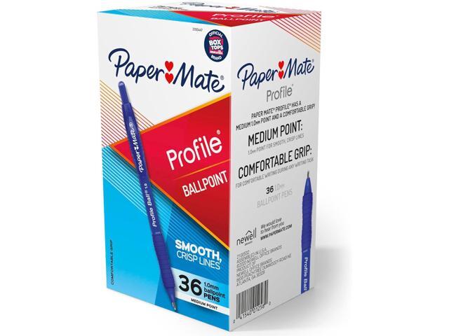 Paper Mate Profile Ballpoint Pens, Retractable, Medium Point (1.0mm), Blue Ink, 36 Count - Comfort Grip, Bulk Pack, Home, Office, Teacher Supplies