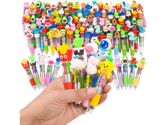 LiYiQ 100 PCS Multicolor Pen in One Fun 4-in-1 Cute Pens Bulk Kawaii Cool Ballpoint Pens for Kids Fun Gifts