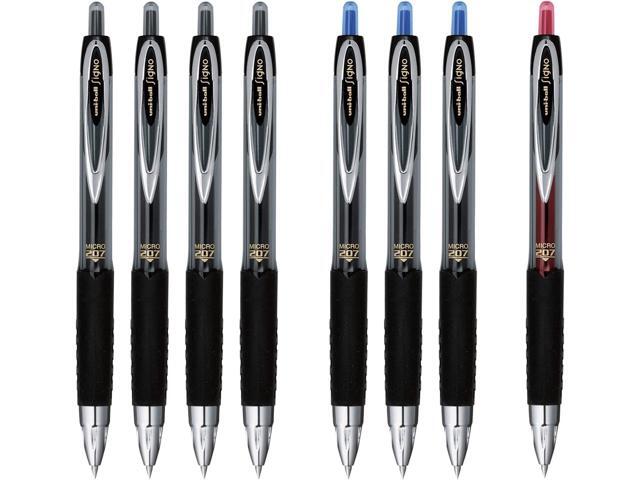 Signo 207 Retractable Gel Pens by Uni, Micro 0.5mm (aka Fine Point), Includes 4 Black, 3 Blue, 1 Red