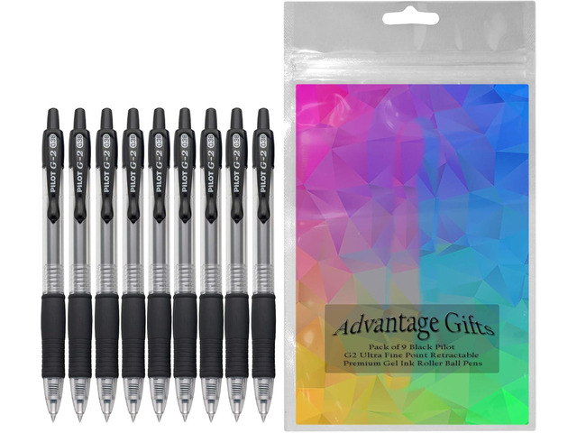 G2 Retractable Premium Gel Ink Roller Ball Pens Ultra Fine Point (.38mm) Black Ink 9 pack; Refillable & Premium Comfort Grip Bundle with Plastic...