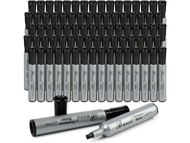 Buecs Permanent Markers, 80 Count Black Permanent Markers, Chisel tip, Waterproof &Fade Resistant, Quick Drying, Office Supplies for School,...