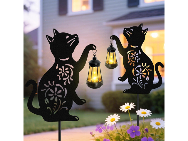 Solar Cat Hanging Lantern Outdoor, 2 Pack Black Cat Solar Lights, Cat Lover Gifts for Women Mom Grandma Birthday Mother's Day, Waterproof Garden...