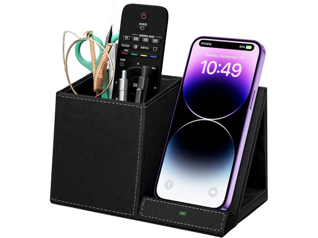 Desk Supplies Organizer, Multi-Functional Pencil Pen Holder with Wireless Charger, Desktop Stationery Organizer, Home Office Supply Storage Box...