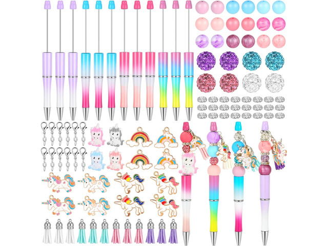 Lewtemi 12 Sets St Patricks Day Beadable Pen Making Kit Green Shamrock Unicorn Daisy Assorted Silicone Bead Pens Spacer Black Ink Ballpoint Bulk...
