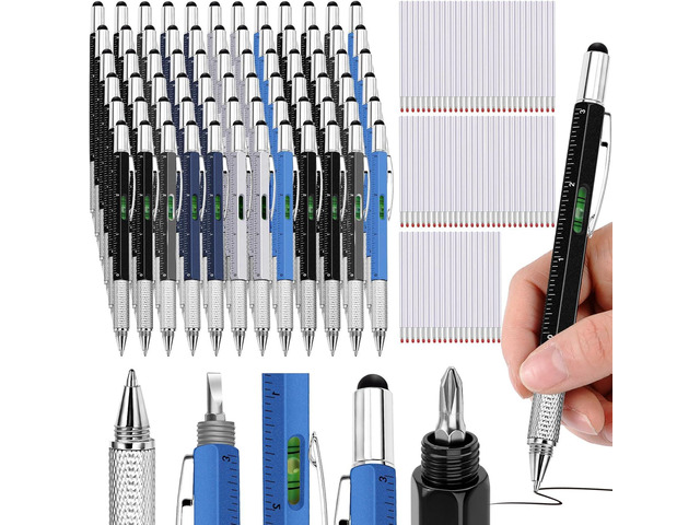 Zhanmai 72 Pcs Father's Day Multitool Pen Gifts Bulk 6 in 1 Tool Pen with Level Gauge Ruler, Screwdriver, Stylus & Replacement Refills, Unique...
