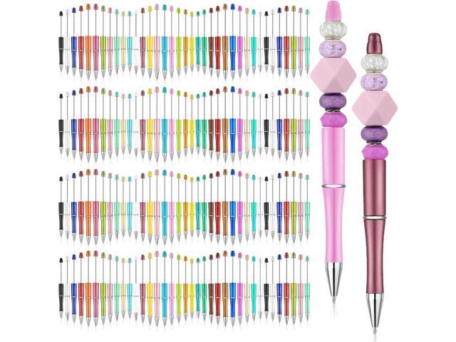 Kosiz 150 Pieces Plastic Beadable Pen Bulk Black Ink Assorted Bead Ballpoint Pen Beaded Gift for Presents Office School Supplies DIY Making(Pure...