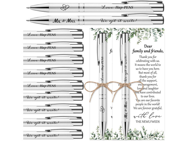 50 Sets Wedding Favors for Guests Includes 50 Black Ink Retractable Ballpoint Pen 50 Thank You Cards 50 Organza Bag with Hemp Rope Bridal Shower...