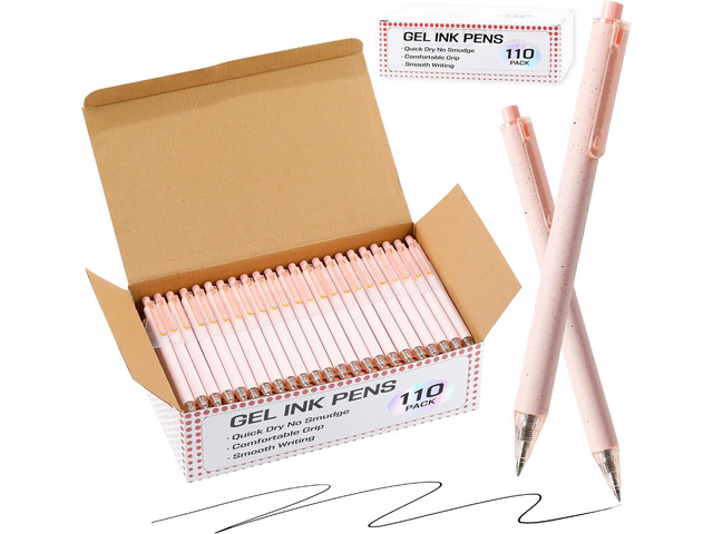 110 Pack Pink Ballpoint Pens Bulk, 0.5mm Fine Point Retractable Click Pens, No Bleed No Smear Smooth Writing Pink Barrel Black Ink Pens, Comfort...