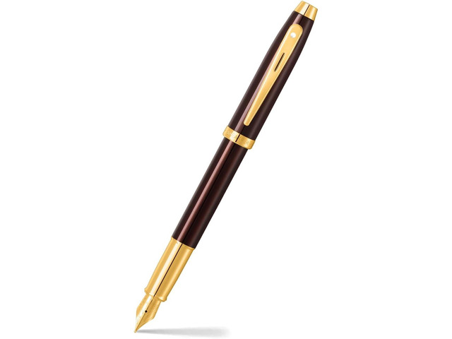 Sheaffer Gift 100 9370 Fountain Pen Glossy Coffee Brown with PVD Gold tone Trim Fountain Pen Medium Nib Premium Pen Gift Set