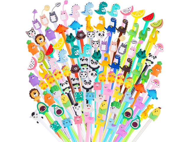 SAIWEILAI ONLINE 100 Pieces Kawaii Pens Cartoon Fun Pens Cute Animal Dinosaur Pen Black Gel Ink Writing Pen for Students Home Office School...
