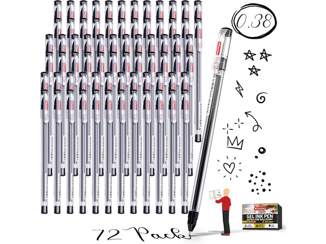 XFasten 0.38mm Gel Pens 72-Pack Japanese-Style Extra-Fine Black Gel Ink Ballpoint, Smooth Ink Flow, Smudge-Free, Quick-Drying, No Smear for...