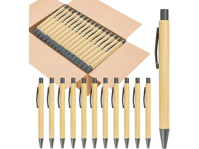 200 Pack Bamboo Pens Bulk Wooden Bamboo Pens Engraving Wooden Ballpoint Pen Customizable Gift Pen Bulk Black