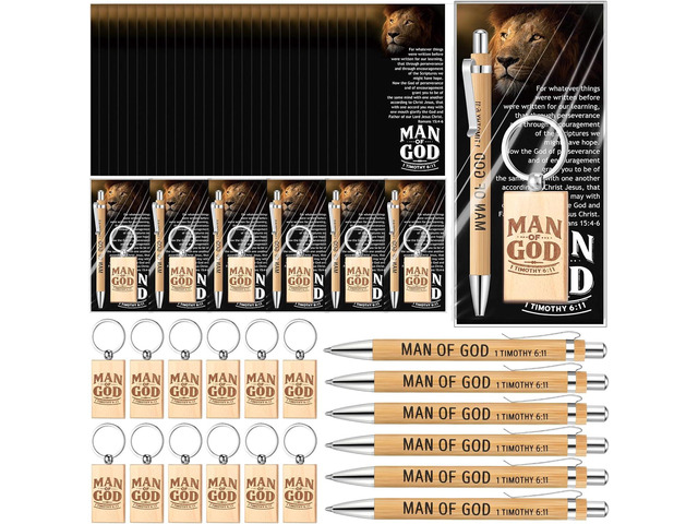 Landical 40 Sets Father Day Man of God Gifts for Men Christian Baptism Gifts, 40 God Keychains 40 Bible Verse Ballpoint Pens 40 Cards Pastor...