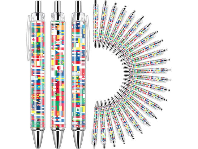 50 Pcs 2026 Soccer International Flag Pens Around The World Party Favors Multicultural Country Flags Ballpoint Pens Bulk Gifts for Students School...