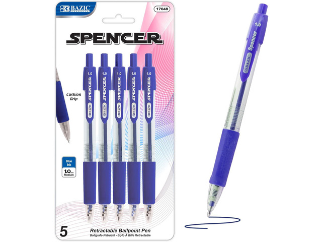 BAZIC PRODUCTS Gel Pens, Spencer Retractable Gel Pen, 1.0 mm Bold Tip for Smooth Writing for Office, School, or Teacher Use, Premium Writing Pens...