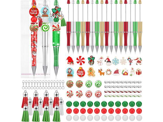 188 Pcs Christmas Beaded Pens Bulk,18Sets Christmas Pens Bulk with Christmas Focal Beads, Silicone Beads, Christmas Charms and Tassels, Beadable Pens