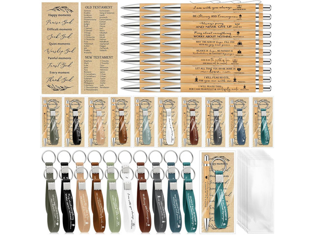 Gueevin 50 Sets Christian Party Favors Gift Bulk Church Father's Day Sunday School Teacher Graduation Bible Verse Bamboo Pen Prayer Religious...