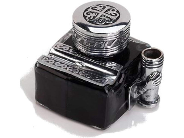 AEDNX Glass Inkwell with 2 Pen Rests - Filled with Black Ink N2000V2