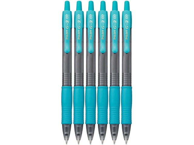 Pilot G2 Retractable Premium Gel Ink Roller Ball Pen (.7mm) Turquoise Ink 6-pk, Refillable & Comfort Grip Bundle with Plastic Pouch
