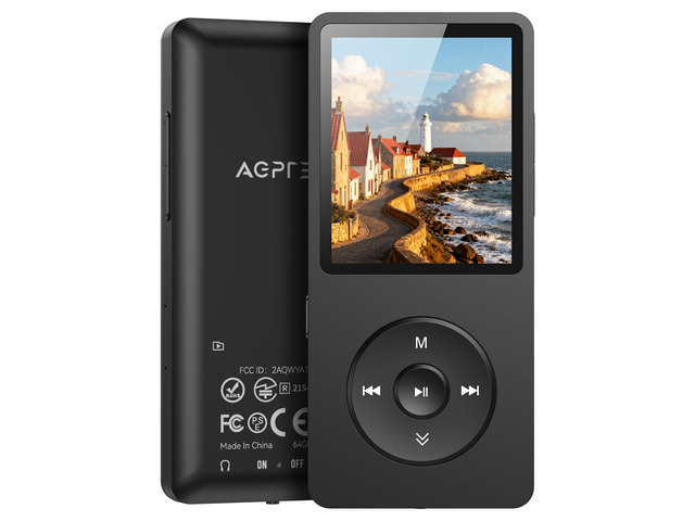 A02PL 64GB MP3 Player, 65 Hours Playback Music Player, Black No Bluetooth, Lossless Sound, Supports up to 128GB