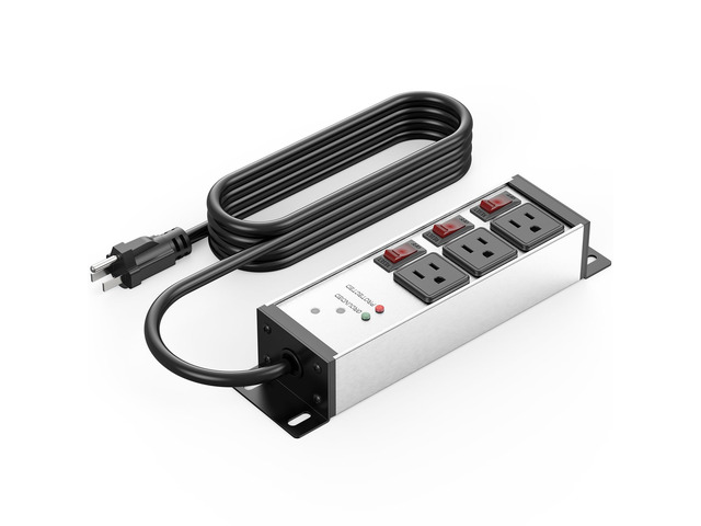 3 Outlets Heavy Duty Surge Protector, 12 Gauge, Silver, 25FT, 1 20 Amp Individual Switches, Outdoor Extension Cord, Wall Mount Plug Extender,...