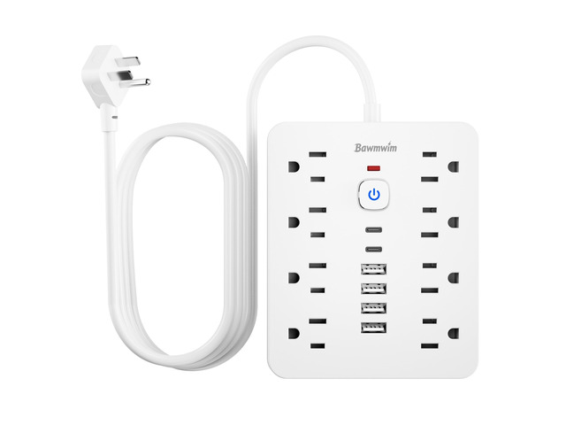 6FT Flat Plug Extension Cord Surge Protector Power Strip with 8 AC & 6 USB 2 Pack 6FT Extension Cord Outlet Extender with 8 AC(1850W/15A/14AWG)&6 USB...