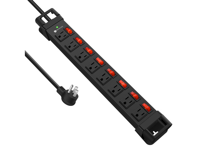 Heavy Duty Power Strip with 8 Outlets,1200J Surge Protector,Black,6FT Individual Switch with Multiple Outlets,Wall Mount Plug...