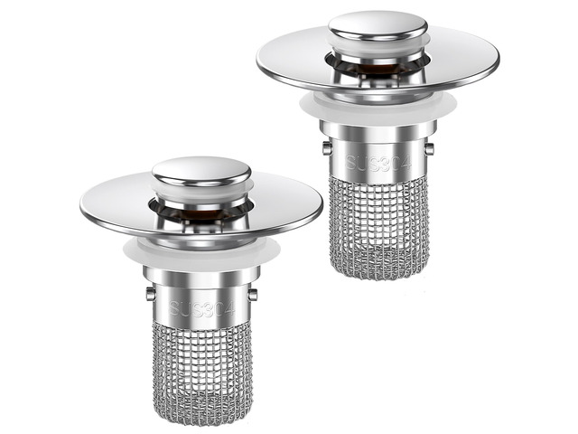 Bathroom Sink Drain Strainer,(2PCS) Pop-up Sink Drain Strainer with Removable Stainless Steel Strainer Basket Hair Catcher, Bathroom Sink Strainer...