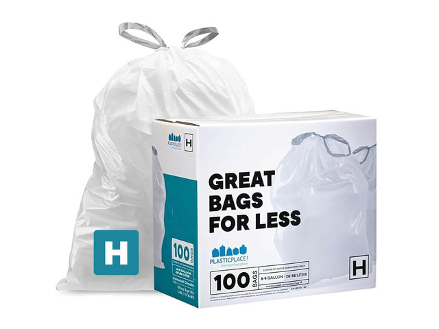 ViewSonic Trash Bags, Compatible with Simplehuman Code H, 8-9 Gallon Trash Can Liners, White Drawstring Garbage Bags, 100 Count Heavy Duty