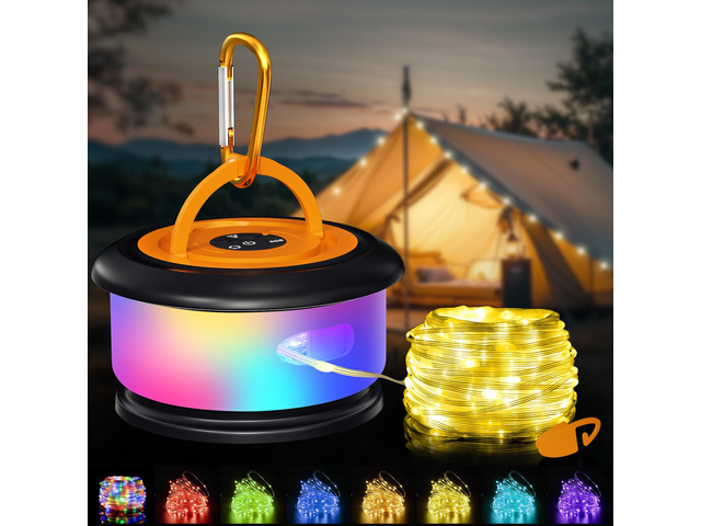 Camping String Lights, Retractable 32.8FT Rechargeable Fairy Light Quick Storage RGB Flash Lamp Outdoor Waterproof, Portable Hanging Lantern for...