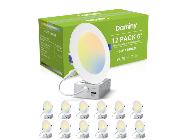 12 Pack 6 Inch LED Recessed Lighting, Canless Wafer Downlight 5CCT, Ultra-Thin Recessed Light with Junction Box, Dimmable, 10W 1100LM 120V, IC & Damp...